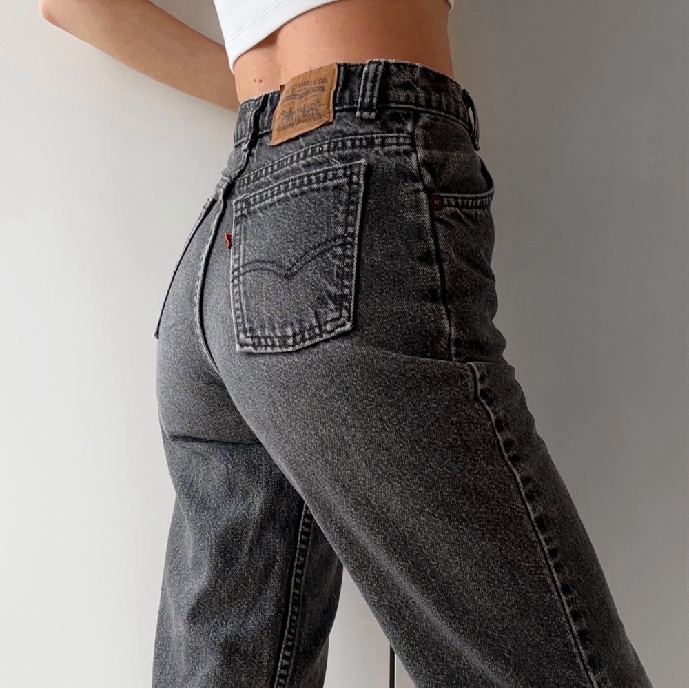 Vintage Levi’s Orange tab straight leg high rise faded black jeans 80s 90s